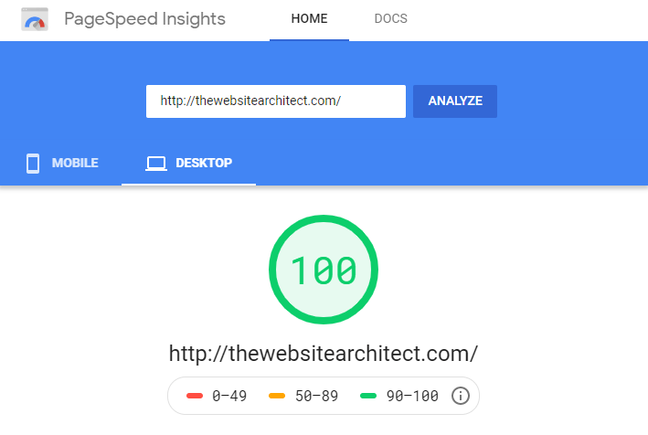在 Google 页面速度测试中得分 100%